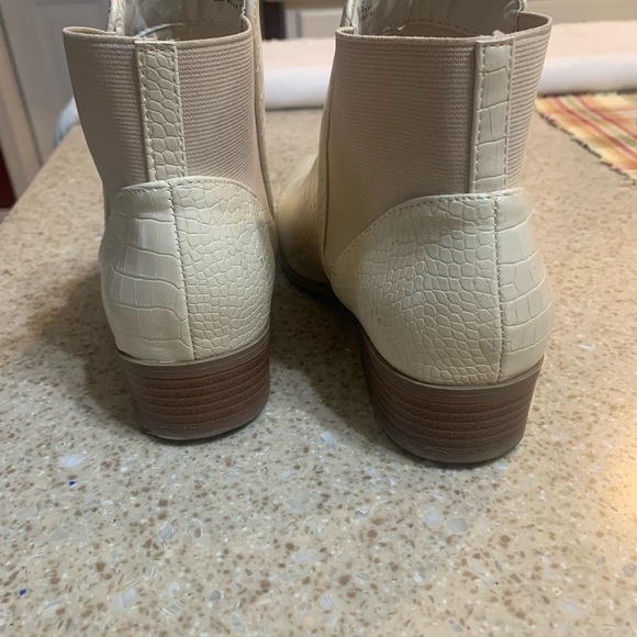 Cream Croc-Embossed Ankle Boots - Picture 3 of 7